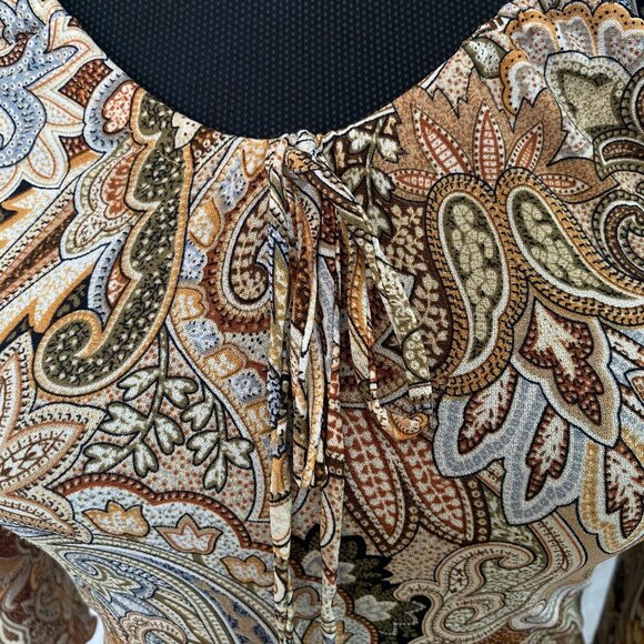Multicolored Bodycon Boho Top with Ties & Tapered Split Sleeves – Sz S - Picture 10 of 15